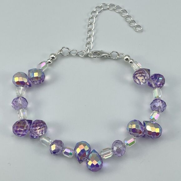 Purple AB Teardrop Glass Beaded Silver Tone Classic Boho Artisan New Handcrafted - Picture 2 of 5